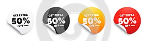 Get Extra 50 percent off Sale. Discount offer sign. Round sticker badge banner. Vector