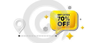 Get Extra 70 percent off Sale. Discount offer sign. Road journey position 3d pin. Vector