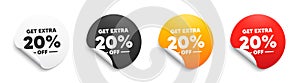 Get Extra 20 percent off Sale. Discount offer sign. Round sticker badge banner. Vector