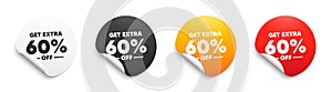 Get Extra 60 percent off Sale. Discount offer sign. Round sticker badge banner. Vector