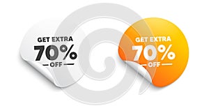Get Extra 70 percent off Sale. Discount offer sign. Vector