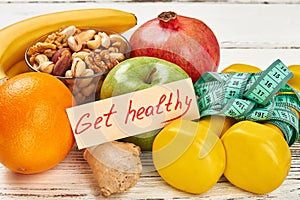 Get healthy card and fruits.