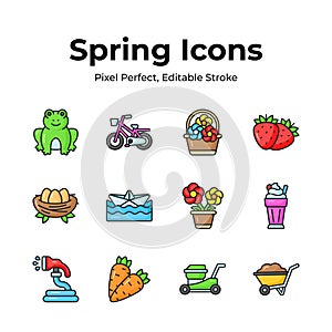 Get hold on this beautifully designed spring vectors, farming, gardening and agriculture icons set