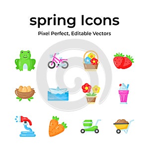 Get hold on this beautifully designed spring vectors, farming, gardening and agriculture icons set