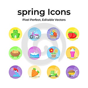 Get hold on this beautifully designed spring vectors, farming, gardening and agriculture icons set