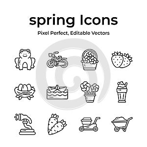 Get hold on this beautifully designed spring vectors, farming, gardening and agriculture icons set