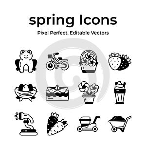 Get hold on this beautifully designed spring vectors, farming, gardening and agriculture icons set