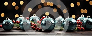 Get into holiday spirit with elegant Christmas banner featuring golden decorations and a sparkling background