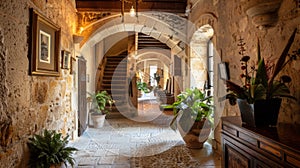 Get lost in the mazelike corridors and secret passages of a medieval castle hotel preserving its oldworld charm. 2d flat photo