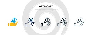 Get money icon in different style vector illustration. two colored and black get money vector icons designed in filled, outline,