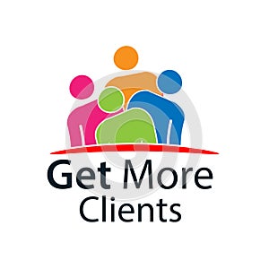 Get more clients with people sign. Flat vector illustration on white background
