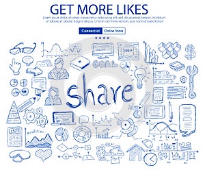 Get More Likes social media concept with Business Doodle design
