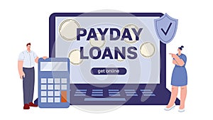 Get online payday loans. Financial support vector concept, internet banking and smart credit approved. Quickly getting