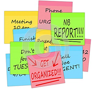 Get organized - business stress notes, white background