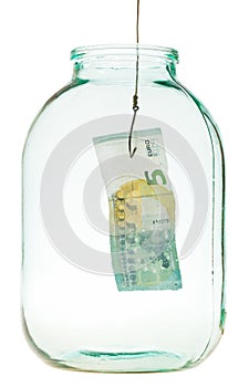 Get out the last euro banknote from glass jar