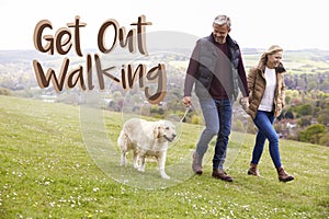 Get Out Walking Couple Taking Dog For Walk