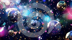 Get the party started with this upbeat and lively background of colorful confetti and sparkling disco balls