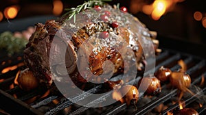 Get ready for a mouthwatering experience with this fireside roast lamb slowcooked over open flames and filled with smoky photo