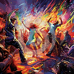 Vibrant Dance Floor Scene with Enthusiastic Dancers photo