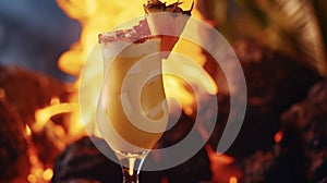 Get ready to feel the heat with this volcanic twist on a clic tail. Sip on a mouthwatering Pina Colada served in a fiery