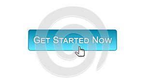 Get started now web interface button clicked with mouse cursor, blue color
