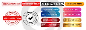 get started today rectangle circle stamp and button sign for join promotion begin photo