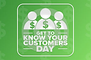 Get to Know Your Customers Day. Holiday concept. Template for background, banner, card, poster with text inscription