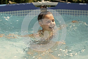 Get ultimate relaxation. Happy child relax in swimming bath. Chill pool day. Recreation and relaxation