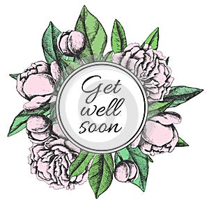 Get well soon. Friendly vector vintage card