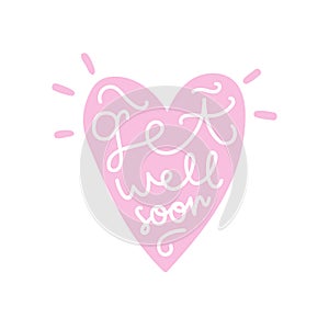 Get well soon. Heart silhouette with text.