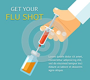 Get your flu shot. Doctor hand with syringe
