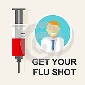 Get your flu shot vaccination vaccine vector illustration photo