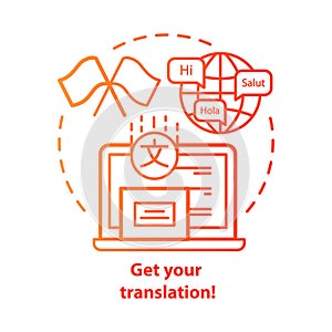 Get your translation red concept icon. Online multilingual translator idea thin line illustration. Interpretation and