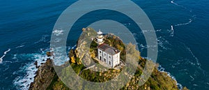 Getaria lighthouse, Basque country - drone aerial view 21:9