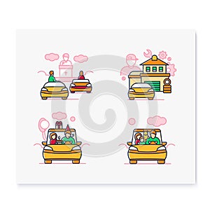 Getaway car color icons set