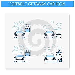 Getaway car line icons set