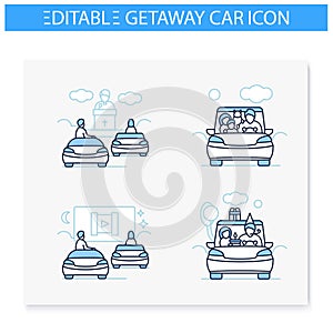 Getaway car line icons set