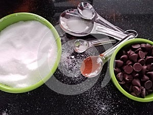 Getting messy and ready to bake - above baking ingredients