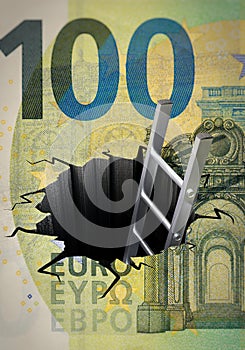 Getting out of debt (Euro banknote, portrait format)