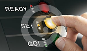 Getting ready for an event or a race. Countdown start