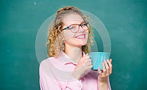 Getting warm with fresh coffee. school teacher need coffee break. woman with coffee cup. energy and vigor. energy charge