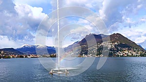 Getto d\'Acqua fountain against Monte Bre, Lugano, Switzerland