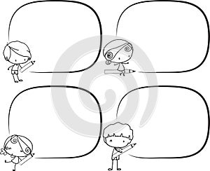 Vector illustration cartoon boy and girl holding pencil border