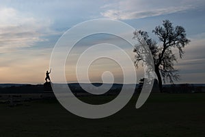 Gettysburg Battlefield at Dusk with Monument