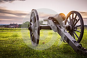 Gettysburg Cannon and Barn at Sunset