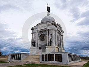 Gettysburg, Pennsylvania, USA March 15, 2024 The Pennsylvania Monument on Hancock Avenue in the Gettysburg National Military Park