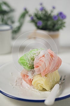 Getuk lindri, traditional food from Indonesia against white background