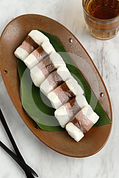 Getuk Tiga Warna or Getuk Trio, Traditional Javanese Sweet Snack from Magelang. A Mixture of Cassava and Coconut