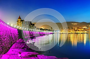 Getxo waterfront illuminated at night. Basque Country