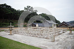 Geumgang Gyedan Diamond Altar behind Daeungjeon main Dharma Hall with relics of the Buddha at Tongdosa temple near Yangsan, So